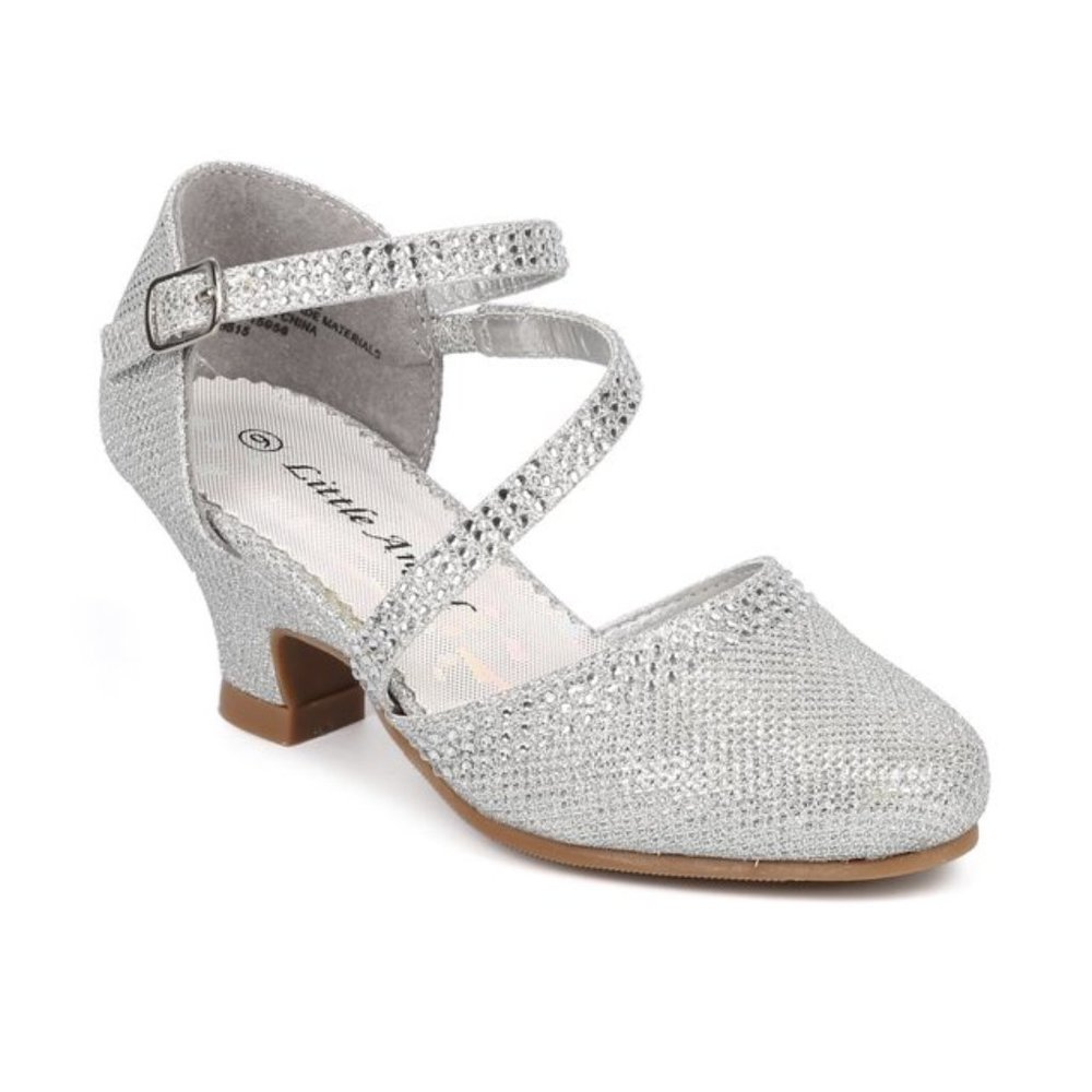 Toddler/Little/Big Girls Glitter Shimmer Rhinestone Mary Jane Pump - Silver
